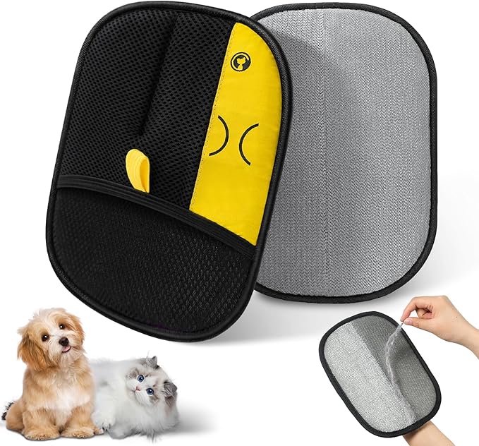 Reusable Pet Hair Remover Gloves – Electrostatic Lint & Fur Removal, Machine Washable Cleaning Gloves for Furniture, Clothes & Car(Black)