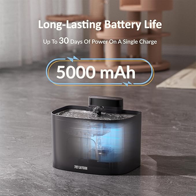 PET LAYSON Pumpless Cat Water Fountain,Cordless Fountains Battery Operated, 3.6L/122oz with Maglev Valve Technology Rechargeable Water Dispenser for Cat&Dog, 8 Filters,2 Nozzles(Pink01,M1-8 Filter)