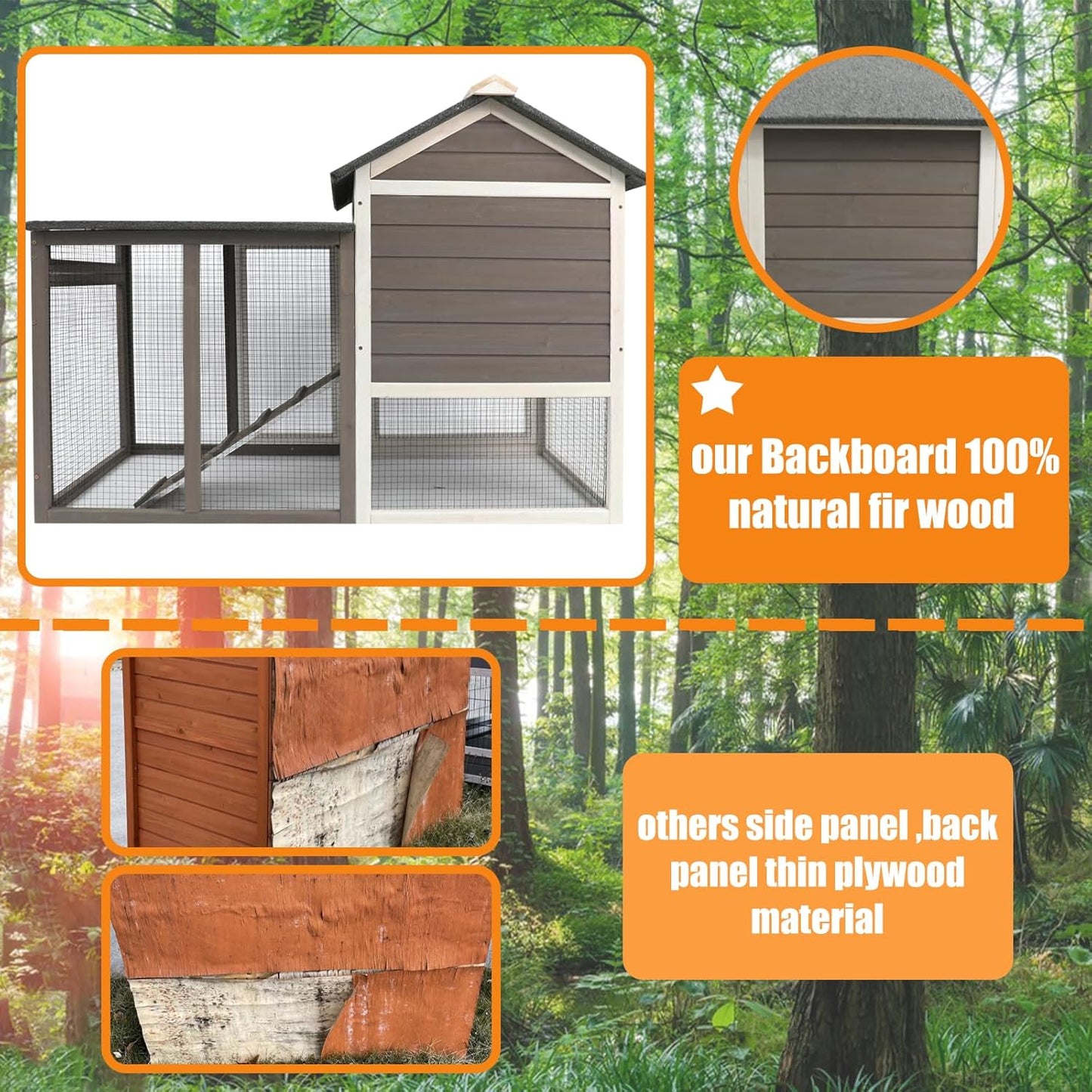 Rabbit Hutch-Indoor Outdoor Rabbit Hutch with Pull Out Tray Large Rabbit Hutch FirWood Bunny Hutch Indoor Guinea Pig Cages Waterproof Asphalt Roof, GREYWHITE, RAB HUTCH#17 (RAB17)