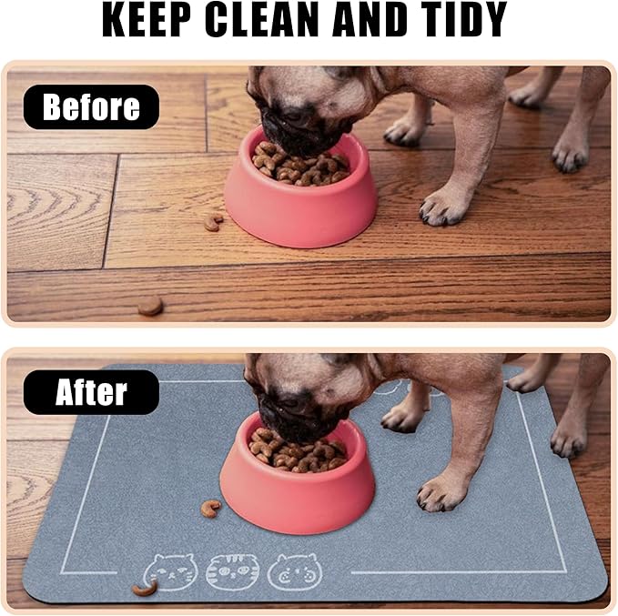 YCT Pet Food Mat, Non-Slip Bottom Absorbent Quick Dry Cat & Dog Feeding Mat, Pet Supplies, 16.9"x24" Gray