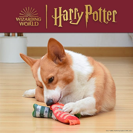 HARRY POTTER Holiday Plush Squeaker Gryffindor and Slytherin Scarf Toy | Dog Toys for Dogs, Plush Dog Toy, Dog Squeaky Toy, Toys for Dogs with Squeaker, 8 Inch - 2 Pack