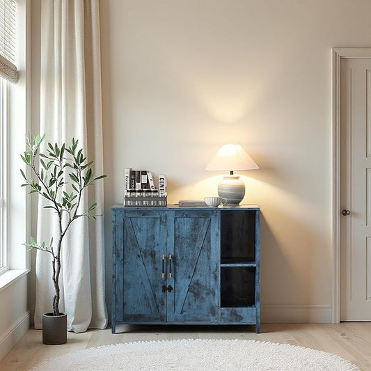 Cat Litter Robot Enclosure with Litter Collector,Cat Litter Cabinet with Dog Proof Adjustable Shelf,for Placing Litter Robot 3/4,Power Outlet (Blue)