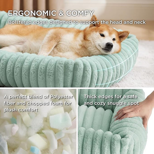 Bedsure Washable Dog Bed for Large Dogs - Cute Furry Puppy Beds, Rectangle Orthopedic Corduroy Fleece Pet Beds with Removable Zipper Cover, 43x30x8inches, Green