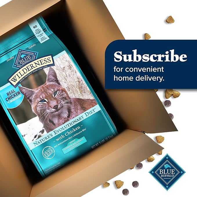 Blue Buffalo Wilderness High Protein Indoor Hairball Control Chicken Dry Cat Food for Adult Cats, Grain-Free, 5 lb. Bag