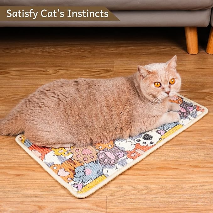 SOLDAY Sisal Cat Wall Scratcher for Floor Wall Carpet Couch Furniture, 22x13 inch Anti Scratch Furniture Protector, Cat Scratching Posts Board with Velcro Tape(Cat Paws)