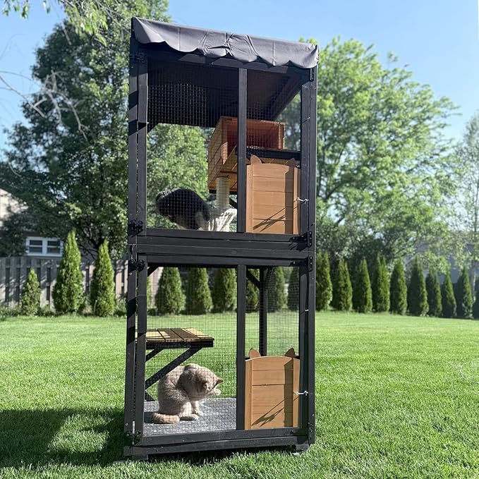 GUTINNEEN Cat House Outdoor Catio on Wheels 70.9" Cat Enclosure Perfect for 3-5 Cats,Waterproof Cover Kitty Shelter