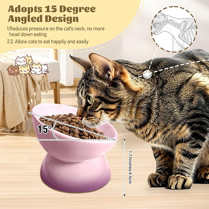 4Pcs Ceramic Raised Cat Bowl Elevated Cat Bowls Tilted Cat Food Dishes Pet Bowl Stand Feeder Cute Cats Bowl for Kittens Puppies Small Dog Whisker Fatigue Protect Kitten Spine(Gradient Color)