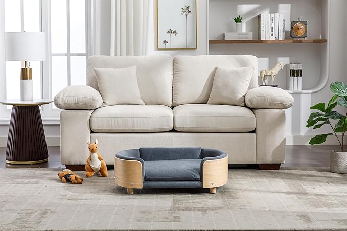 HomSof 30.7" Scandinavian Style Elevated Dog Bed Pet Sofa with Solid Wood Legs and Bent Wood Back,Velvet Cushion,Mid Size,Dark Grey