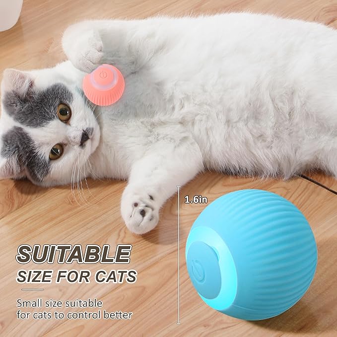 Interactive Cat Ball Toy, Intelligent Cat Toys with LED Lights, Automatic Moving Rolling Ball for Indoor Kitten, Kitten Automatic Toy
