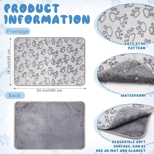 2 Pcs Warming Cat Pad Reflects Heating Dog Crate Self Warming Pad Gray Nursing Cat Blankets Bed Mat for Newborn Kittens Puppies Elder Dog Washable(Paw Print,24 x 18)