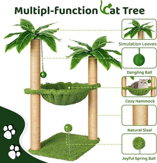 Dohump Cat Tree with Hammock and Premium Sisal Scratching Post,Activity Dangling Ball and Spring Ball for Indoor Kittens/Cats