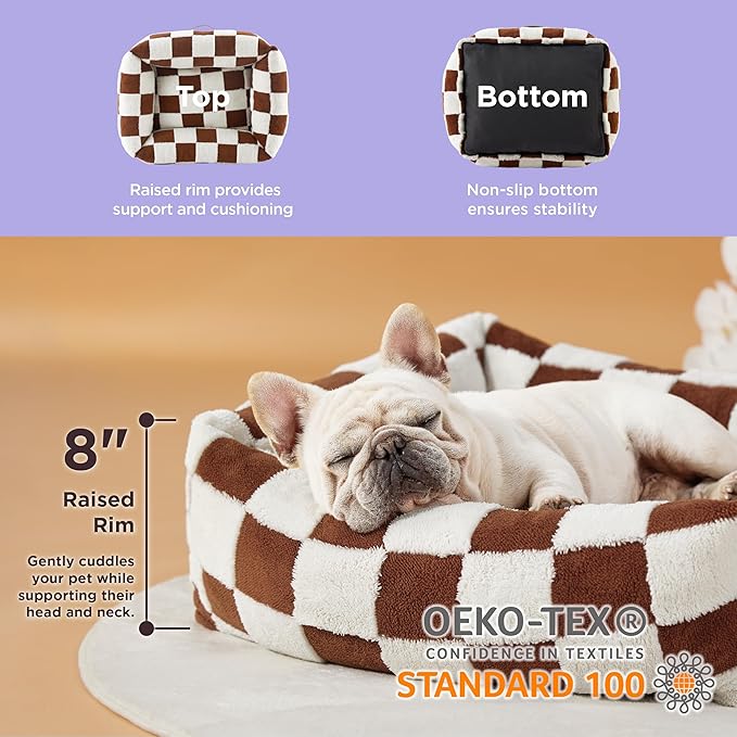 Lesure Cute Dog Bed for Medium Dogs - Washable Pet Beds,Cozy Rectangle Orthopedic Sofa with Jacquard Shaggy Plush & Anti Slip Bottom,30x24x8inches