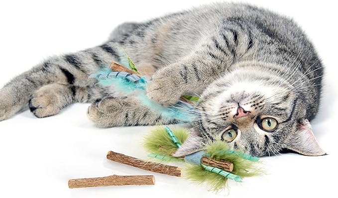 Petlinks (4 Count HappyNip Crazed Cat Sticks Natural Silvervine Cat Toys - Blue/Green, 4 Count