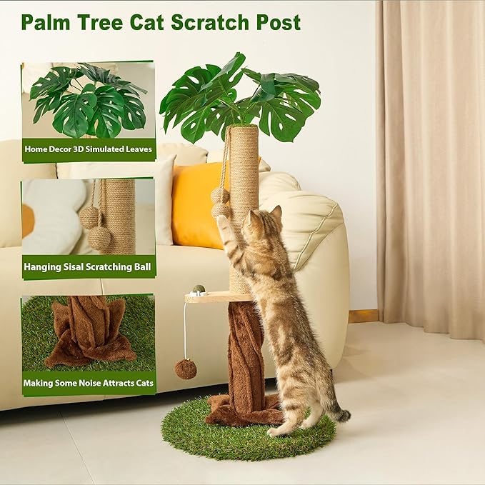 33.86" Tall Cat Scratching Posts with Sisal Rope, Dangling Balls and Natural Healthy Catnip Balls, Cat Scratcher with Extra Cat Energy Ball for Indoor Cats Adults and Kitten