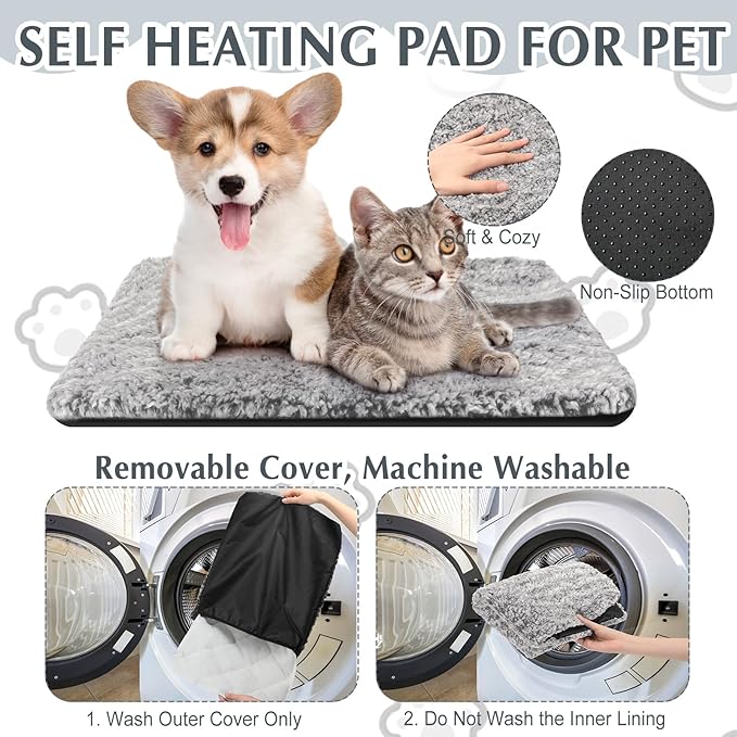 4 Pack Self Warming Cat Bed Indoor Self Heating Dog Cat Pad Washable 16 x 20 Inch Thermal Pet Kennel Pad Crate Bed Mat Reflect Body Heat for Outdoor(22 x 35 Inch)