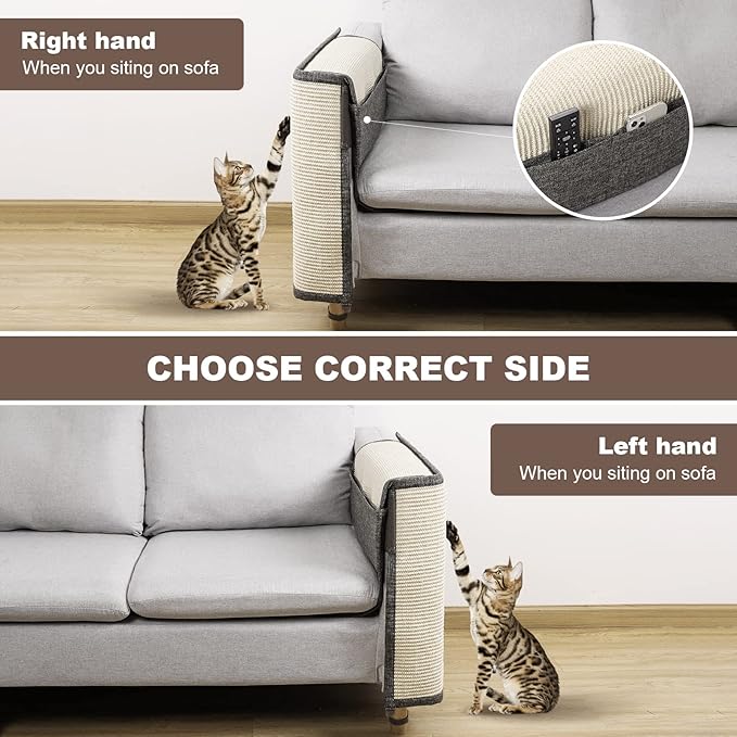 Upgraded Cat Scratch Sisal Sofa Protector,Furniture Couch Protector from Cat Scratching with Natural Sisal Full Cover 27.5''L*19.7''W(Right Hand)