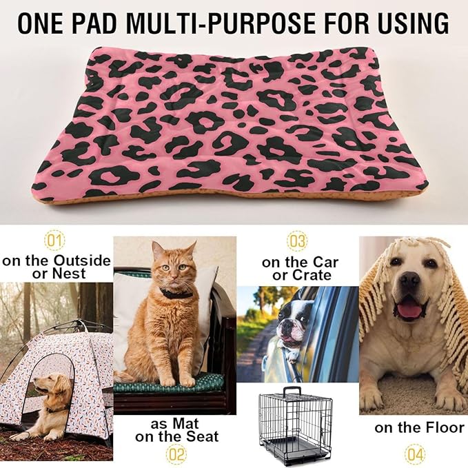 Pink Leopard Print Pet Bed Cute Dog Bed Mat Absorbing Non Slip Pad Pet Sleeping Mat for Small, Medium, and Large Dogs Puppy Cat 24 in x 18 in