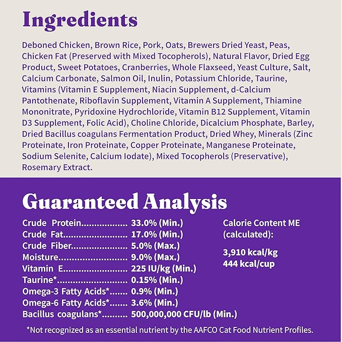 Halo Holistic Cage Free Chicken Cat Food, Healthy Grains Dry Cat Food, Complete Digestive Health, Kibble for Adult Cats, 10 lb Bag