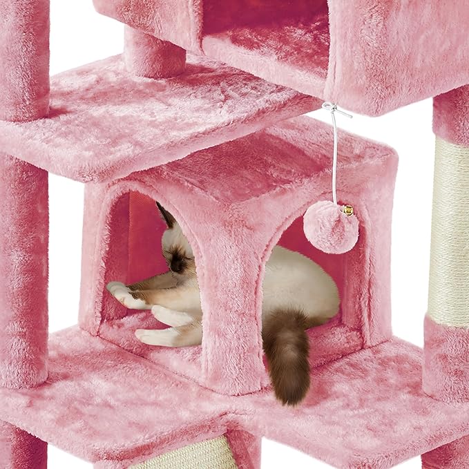 Topeakmart 57 inches Multi-Level Cat Tree Cat Condo with Scratching Posts Kittens Activity Tower Pet Play House Furniture, Pink