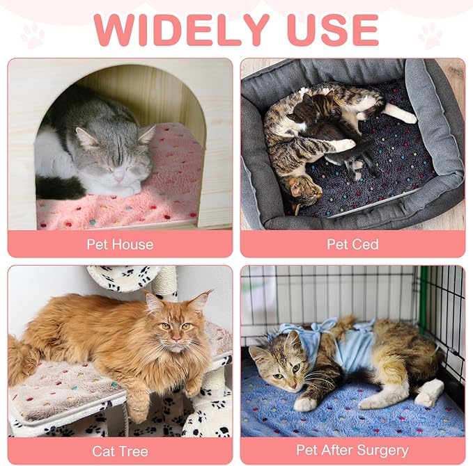 4 Pack Self Heating Cat Bed Cat Self Warming Pad with Removable Cover Extra Warm Thermal Pet Pad Washable Pet Crate Mat Anti Slip Kennel for Indoor Outdoor Pets(Dot,16 x 20 Inches)