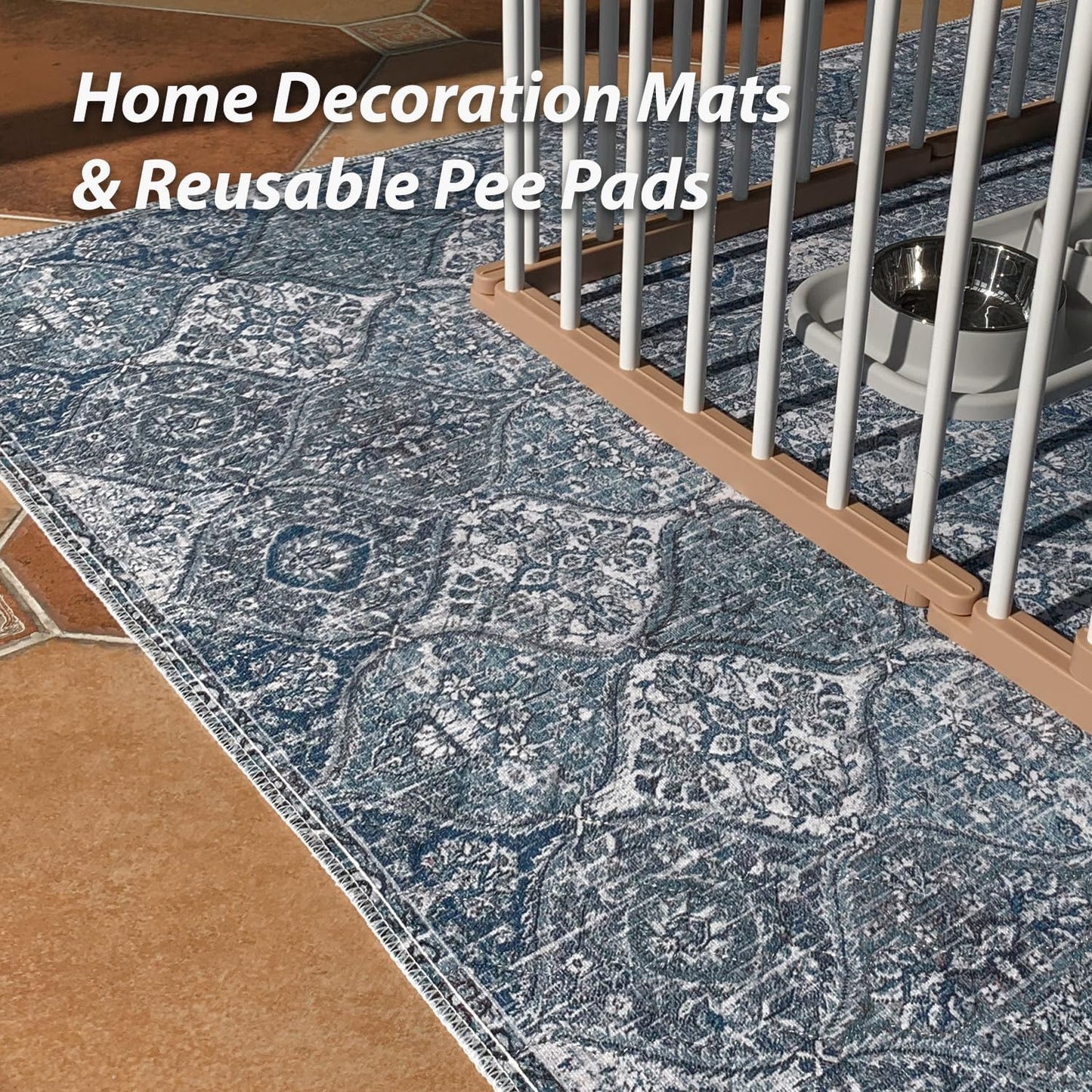 nunubaby 4PACK Washable Pee Pads for Dogs, Stylish, Non-Slip and Leak-Proof Pee Pads. Reusable Potty Pads for Dogs for Crates and Floors.(Blue/Multi, 72" x72" )