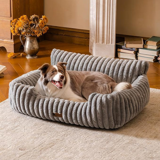 MEWOOFUN Dog Sofa Bed, Fluffy Dog Couch with Removable Washable Cover, Supportive Puppy Bed for Medium Sized up to 45 lbs (Grey, 36x28x12)