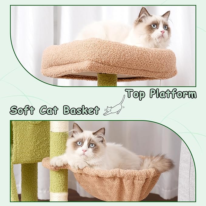 Cat Tree, 41.3" Cat Tower for Indoor Kittens with Scratching Board and Posts, Multi-Level Cozy Cat Condo with 2 Perches, Hammock, Balls, Green and Yellow GCT005SGY