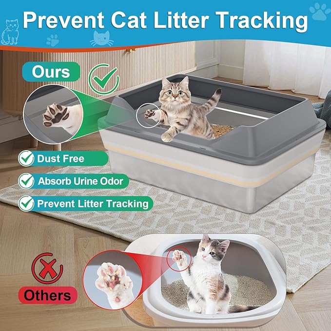 28''L×20''W×10''H XXXL Stainless Steel Sifting Litter Box with Lid,Sifting Cat Litter Box for Wood Pine Pellets,High Sides Sifter Litter Pan System,Odor Control,Easy to Clean,with Liners and Scoop