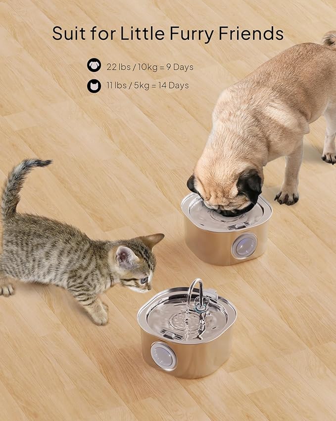 Cat Water Fountain, Pet Water Fountain for Cats/Dogs Indoor, Stainless Steel Cat Drinking Fountains with Water Level Window(3.2L/108oz)