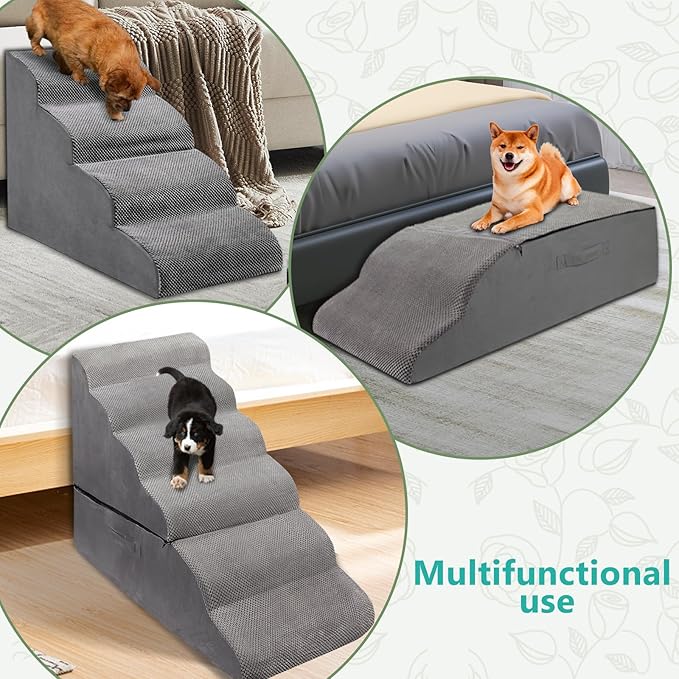 Dog Steps for Beds 30 inches Tall, 35D High Density Foam Dog Stairs for High Bed 28-30 inches, Non-Slip Bottom 6-Step Dogs Ramp/Ladder Pet Steps for Small Elder Dogs/Cats, Grey