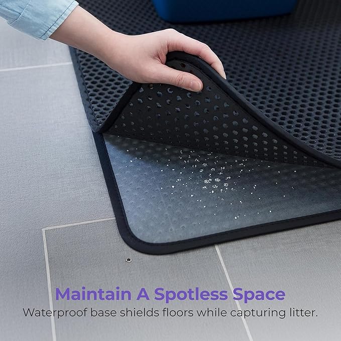 iPrimio Large Cat Litter Trapper Mat with Exclusive Urine/Waterproof Layer - Cat Litter Mat - Larger Holes with Urine Puppy Pad Option for Messy Cats - Soft on Paws and Light - 30" x 23" (Black Color)