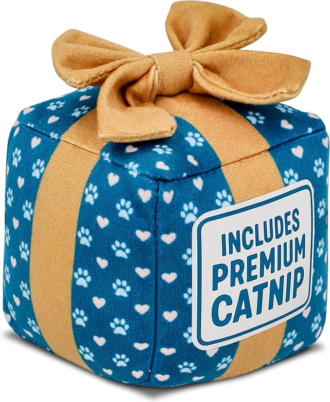 Gift Box Cat Toy – Birthday Toys with Catnip, Plush Crinkle Present for Indoor Play, for Cats