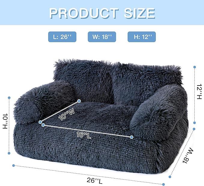Cat Couch Bed - Cat Bed for Indoor Cats, Calming Pet Sofa Puppy Sleeping Bed with Removable Washable Cover, Cute Dog Couch and Kitty Lounge Chair for 18lbs Cats & Small Dogs(Plush Dark Gray)
