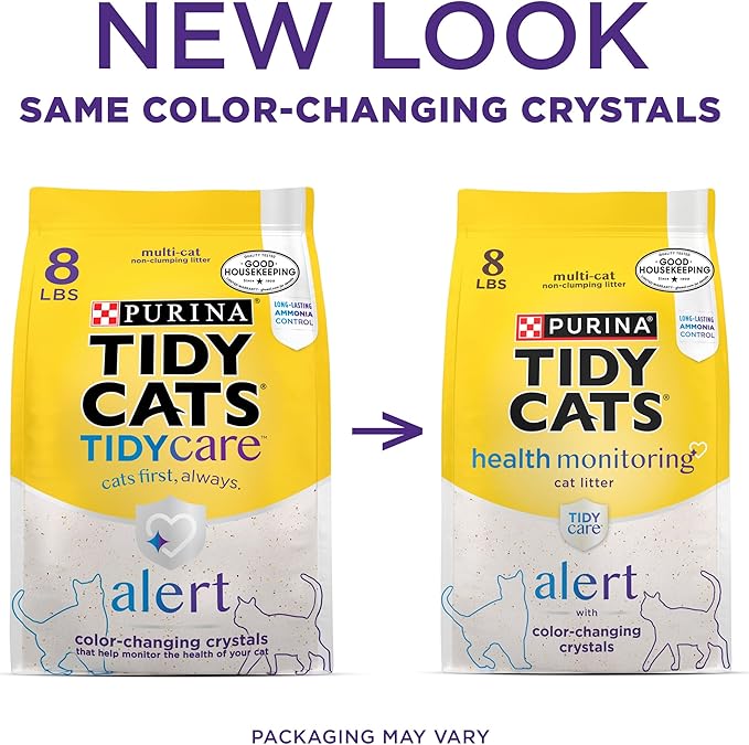 Purina Tidy Cats Tidy Care Alert Cat Health Monitoring Non Clumping Cat Litter with Silica Crystals - 8 lb. Bag (Pack of 2)
