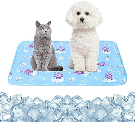 NACOCO Summer Pet Cooling Mat - Cat Dog Cushion Pad Sleeping Cool Castle Comfortable Soft for Pets Kids and Adults (Blue Castle, S)