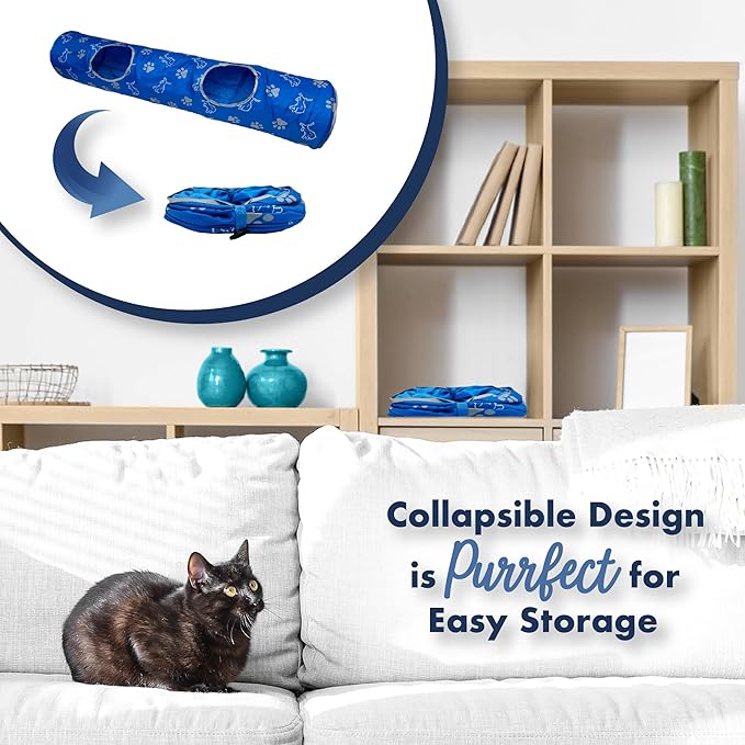 NFL Detroit Lions Cat Tunnel Tube Toy with Plush Football Catnip and Feathers Collapsible Tunnel for Cats to Play, Peek and Hide, Sporty & Fun Cat Tunnel Toy with Team Logo All-Over Design!