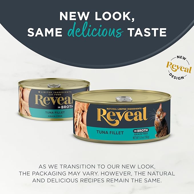 Reveal Natural Wet Cat Food, 12 Count, Grain Free, Limited Ingredient Canned Food for Cats, Tuna Fillet in Broth, 5.5 oz Cans