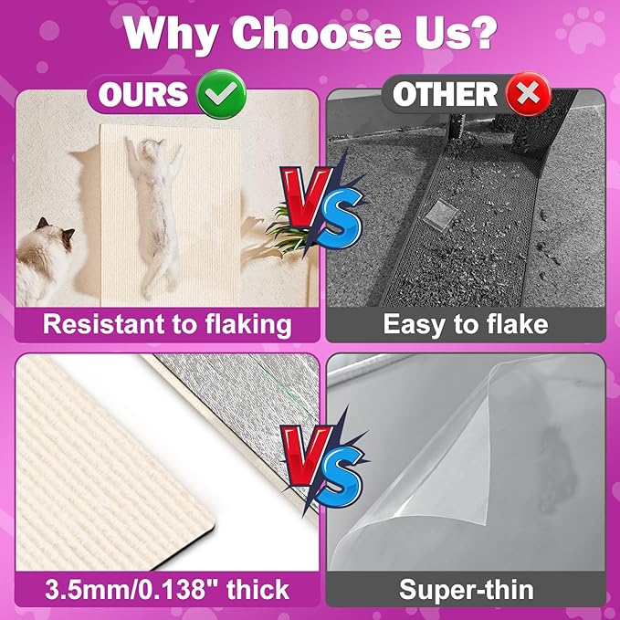 196.8x15.8 Cat Wall Scratcher Mat with Nano Tape,Anti Cats Scratch Furniture Couch Carpet Corner Protector for Indoor,Trimmable Cat Scratching Pad Board Sofa Replacement