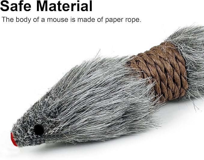 TTcat 2Pcs Cat Mice Toys,Faux Fur Cat Large Size Mice Toys with Plastic Body, Interactive Catch Play Mouse Toy for Indoor Cats and Kittens.