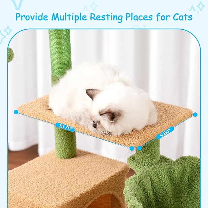 Hey-brother Cat Tree, 42.5-Inches Cat Tower for Indoor Cats, Plush Multi-Level Kitten Cat Condo with Scratching Post,Ramp, Basket, Spacious Cat Cave, Hanging Ball, Green and Yellow MPJ007SGY