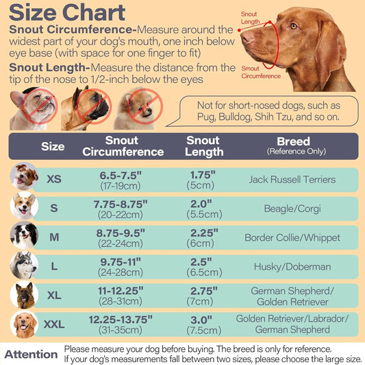 LUCKYPAW Dog Muzzle for Large Medium Small Dogs, Patented Mesh Muzzle to Prevent Biting Chewing Eating, Soft Mouth Guard with Front Opening Design for Drinking Panting(Grey, M)