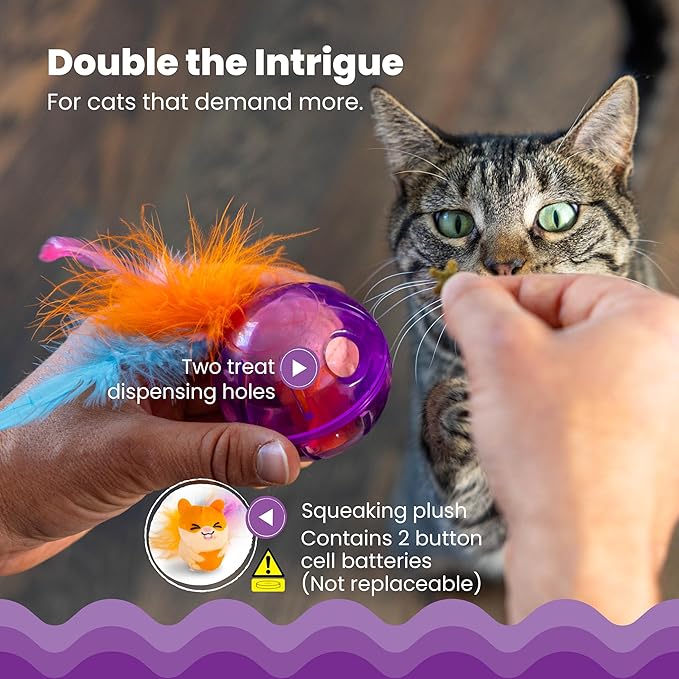 Catstages Hamster Ball Interactive Treat-Dispensing Ball Puzzle Cat Toy with Removable Squeaking Plush Hamster, Purple