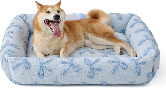 Lesure Cute Dog Bed for Large Dogs - Washable Pet Beds,Cozy Rectangle Orthopedic Sofa with Jacquard Shaggy Plush & Anti Slip Bottom,36x27x8inches