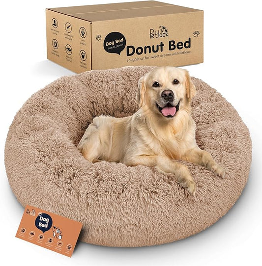 Donut Dog Bed - Premium Comfort for Anxiety Relief - Fluffy & Calming Design with Ultra-Plush Support | Cozy Round Dog Bed with Super Soft Circle Style (Size XL Camel)
