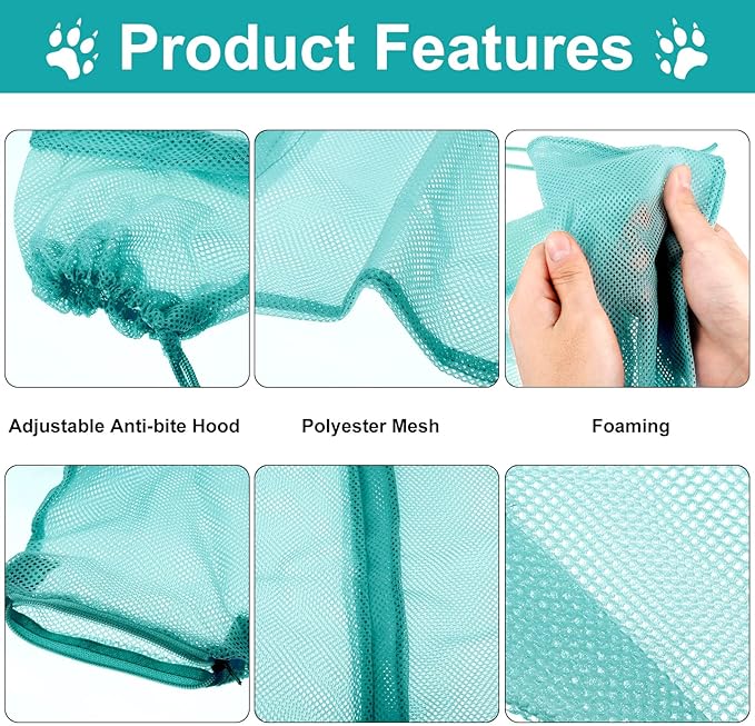 Patelai 5 Pcs Cat Bathing Bag Set Cat Grooming Bag Adjustable Pet Shower Net Muzzles Nail Clipper Tick Remover Tool Massage Brush(Green White)