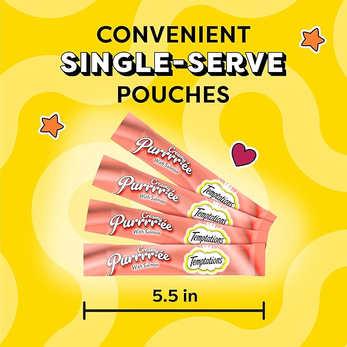 Temptations Creamy Puree Squeezable Lickable Wet Cat Treats with Salmon, 0.42 oz. Tubes, 4 Count, Pack of 11 (44 Total)
