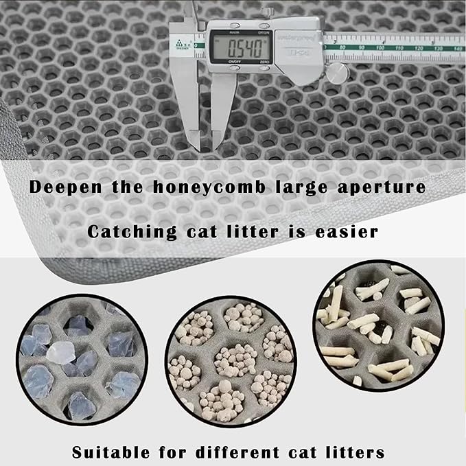 HCY&WLD 2-Pack Cat Litter Mat, Double Layer Honeycomb Waterproof Urine Proof Non-Slip Litter Trapping Mat, Less Waste, Easy to Clean Cat Litter Box Mat, Kitty Indoor Supplies (Gray, 24x18 Inches)