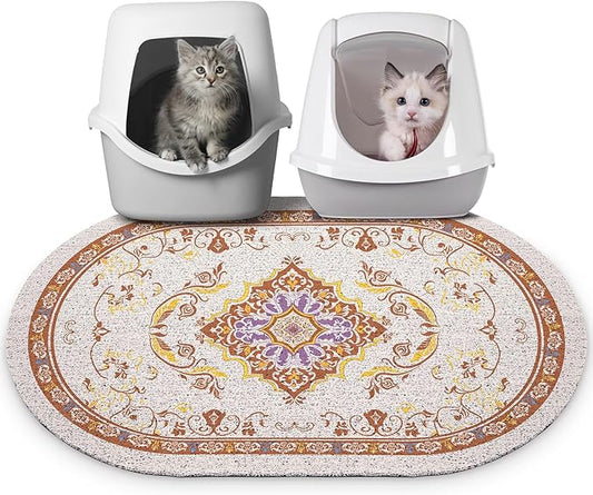 Bienbee Cat Litter Mat, 33" x 22" Large Size Litter Box Mat Rug with Non-Slip Bottom, Easy to Clean Cat Supplies Accessories Essentials for Indoor Kitty Kitten Floor, Brown L
