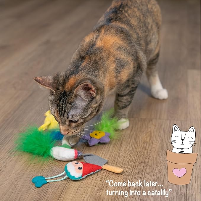 Catstages Garden Fur-Ends Interactive Catnip Toys 6 Pk with Feathers, Crinkle