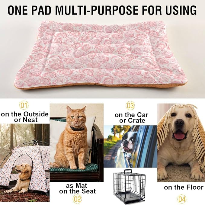 Cream Pink Rose Pet Bed Cute Dog Bed Mat Absorbing Non Slip Pad Pet Sleeping Mat for Small, Medium, and Large Dogs Puppy Cat 24 in x 18 in